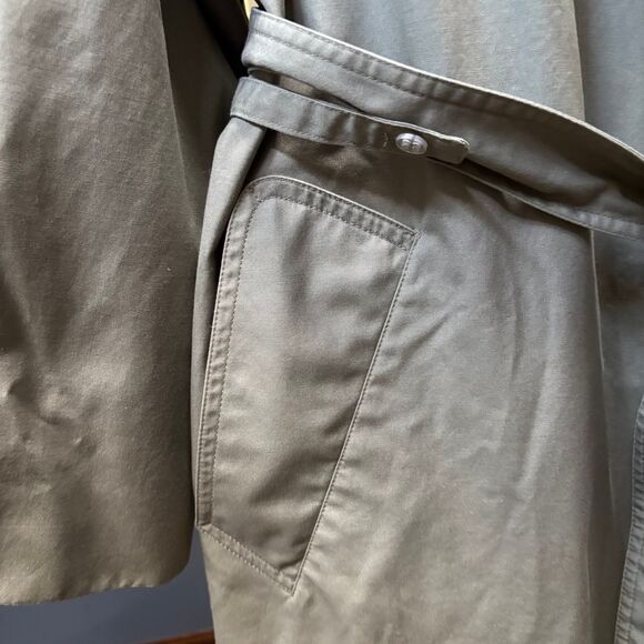 London Fog Towne Trench Coat in Khaki Green w/Sustainable Sashiko Mend 1X - Picture 11 of 12